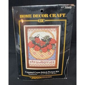 Vintage Paragon Needlecraft 5"x 7" Strawberries Cross Stitch Kit #7040 Sealed